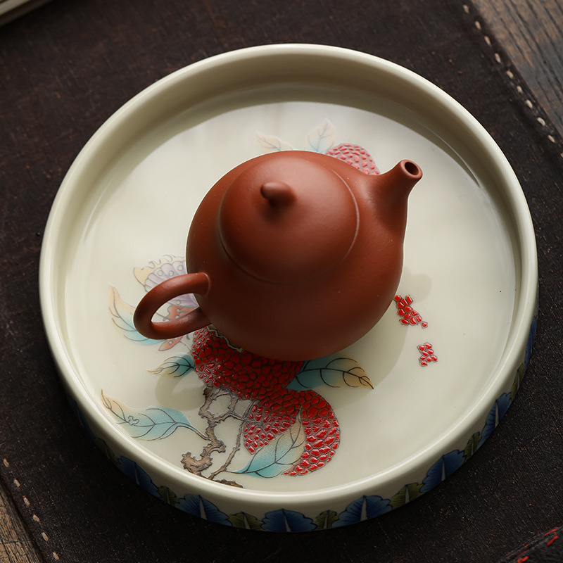 Chậu vải thiều gốm sứ, bàn pha khô, phụ kiện bộ trà kungfu cao cấp kiểu Trung Quốc, bát có nắp đựng đồ ăn nhẹ, khay đựng trà