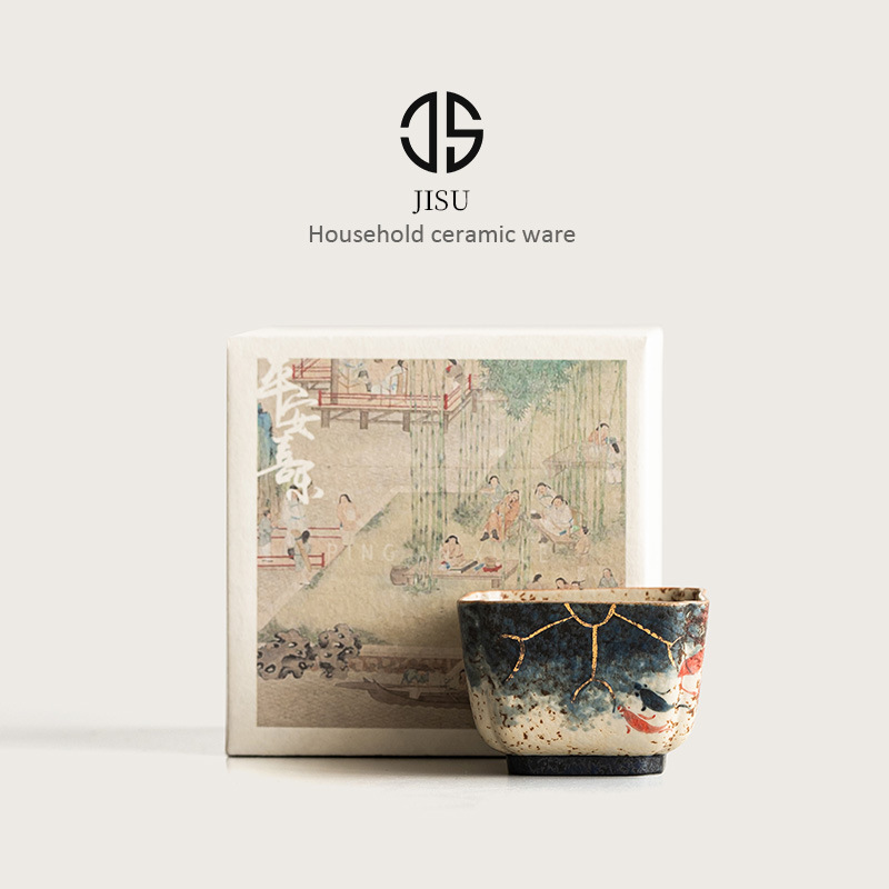 Cốc trà gốm đỏ đá lửa trắng, cốc chủ nhân, cốc uống trà đãi khách gia dụng, cốc trà Kung Fu kiểu Trung Quốc sáng tạo, cốc vuông