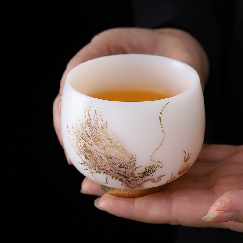 Bộ ấm chén trà sứ ngọc cao cấp Guo Zhibao, chén trà một người, chén nếm trà, chén chủ nhân mười hai cung hoàng đạo, lý tưởng để làm quà tặng