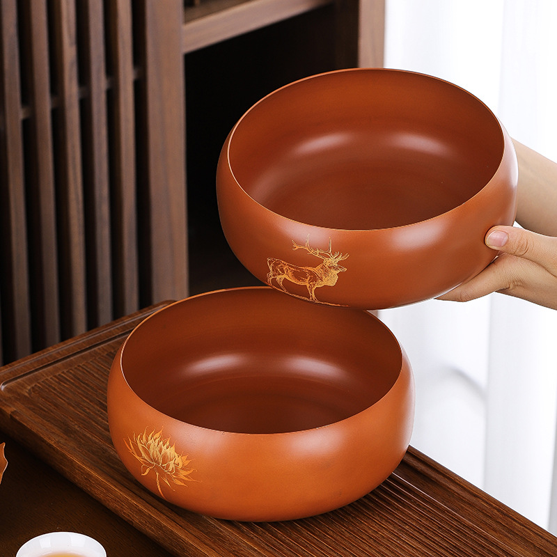 Cốc trà cao cấp bằng đồng thau, thùng rửa trà cực lớn, chậu nước, phụ kiện bộ trà Kung Fu lớn, rửa trà bằng đồng kiểu Nhật có màu nóng