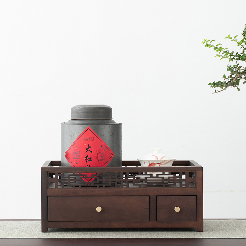 Giá để đồ Hàng rào gỗ óc chó, tủ đựng đồ, Hộp đựng trà Pu'er, trang trí trà đạo cổ điển kiểu Trung Quốc