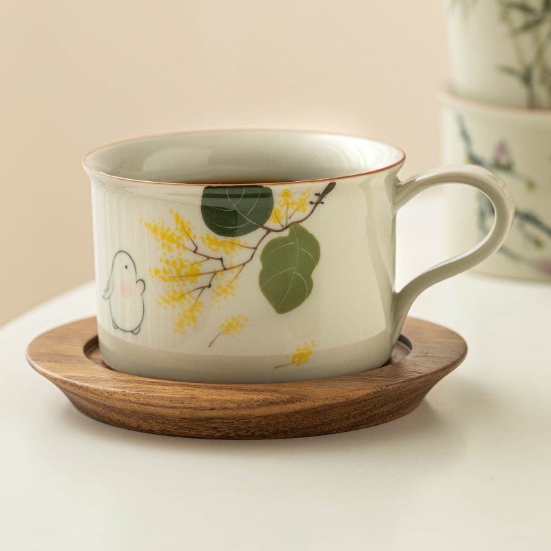 Bộ cốc cà phê gốm sứ Yuetu vẽ tay cốc latte cao cấp tinh tế cốc trà chiều văn phòng gia đình cốc mug