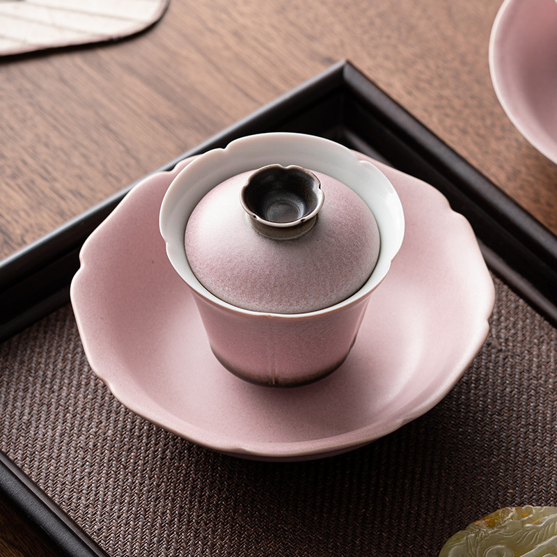 Lò biến cánh hoa bát nắp tam tài cốc trà Bộ trà Kungfu gốm sứ chống bỏng một tay Bát pha trà gia dụng có nắp cao cấp