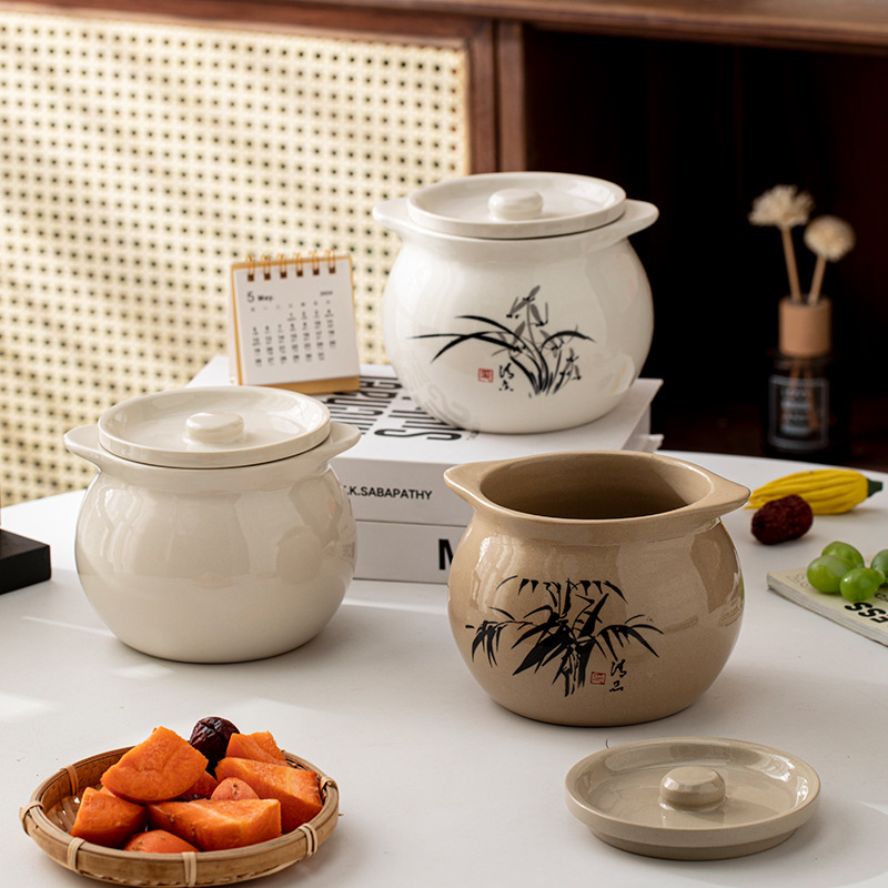 Nồi canh gia dụng một người, nồi hầm nhỏ, nồi hầm gốm sứ, bát trứng hấp có nắp, bát đặc biệt cho súp trứng hấp