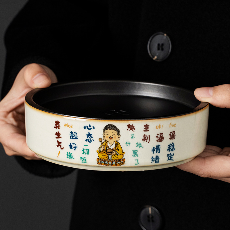 Cốc cầm cốc của Đức Phật Ru Kiln, cốc trà kiểu trữ nước cao cấp gia dụng, giá đỡ ấm hình tròn trữ nước dung tích lớn