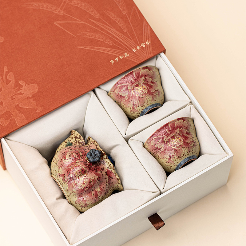 Bộ ấm trà một ấm hai cốc, ấm cầm tay gốm sứ gia dụng, hộp quà tặng