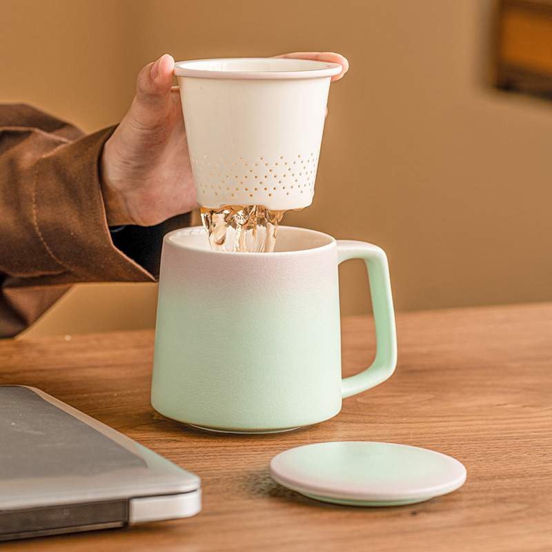 Cốc pha trà cốc gốm sứ giá trị cao cốc văn phòng cá nhân cốc tách trà đơn giản cho người lớn tuổi có thể LOGO