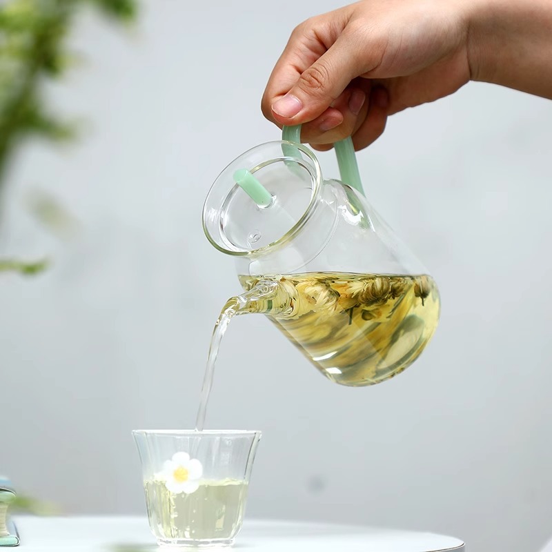 Ấm tay thủy tinh chịu nhiệt độ cao kiểu Nhật ấm trà xanh thủy tinh dày có nắp ấm pha trà