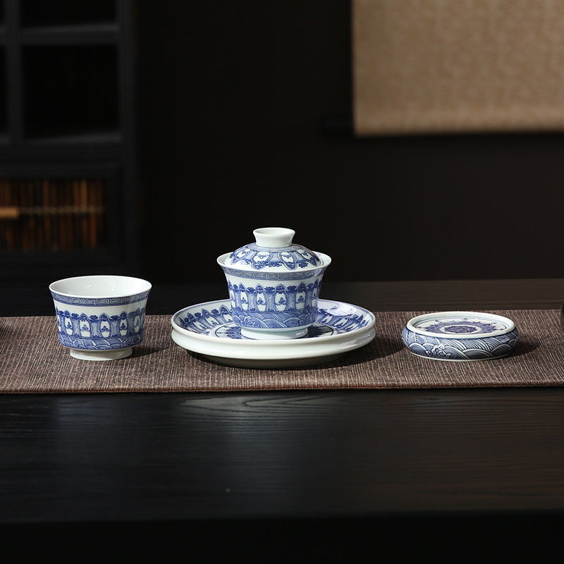 Jingdezhen cao cấp ba tài năng cốc trà cốc đơn bộ trà kungfu gia dụng bán buôn bát trà không nóng