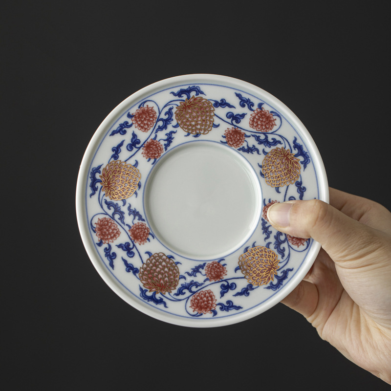 Bát có nắp hoa sen kim cương đỏ tráng men xanh cổ bộ trà gốm sứ cổ điển tô có nắp bằng vàng cốc trà bán buôn