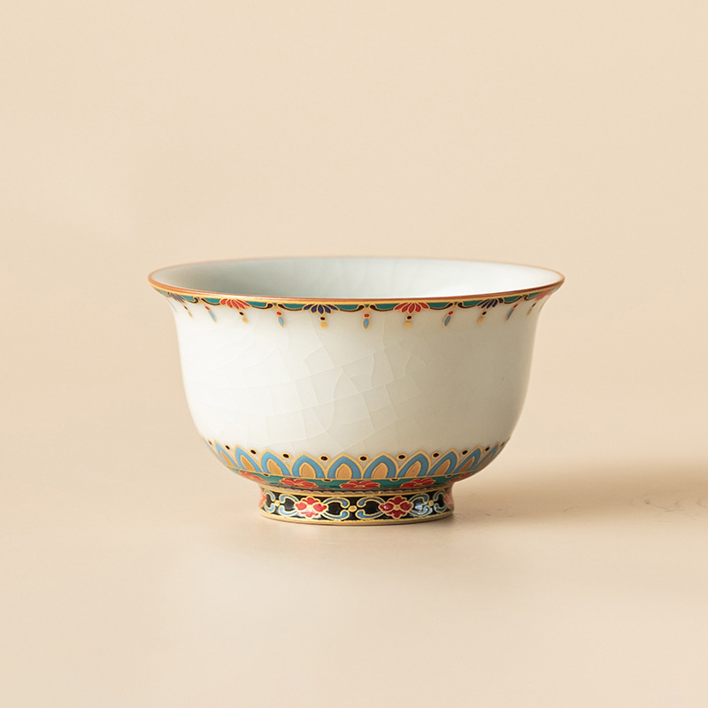 Ru Kiln Dunhuang Baoxianghua Handy Cup Chén trà gốm sứ văn hóa và sáng tạo có thể được cất giấu và nâng cao Bộ trà Kung Fu Chén trà