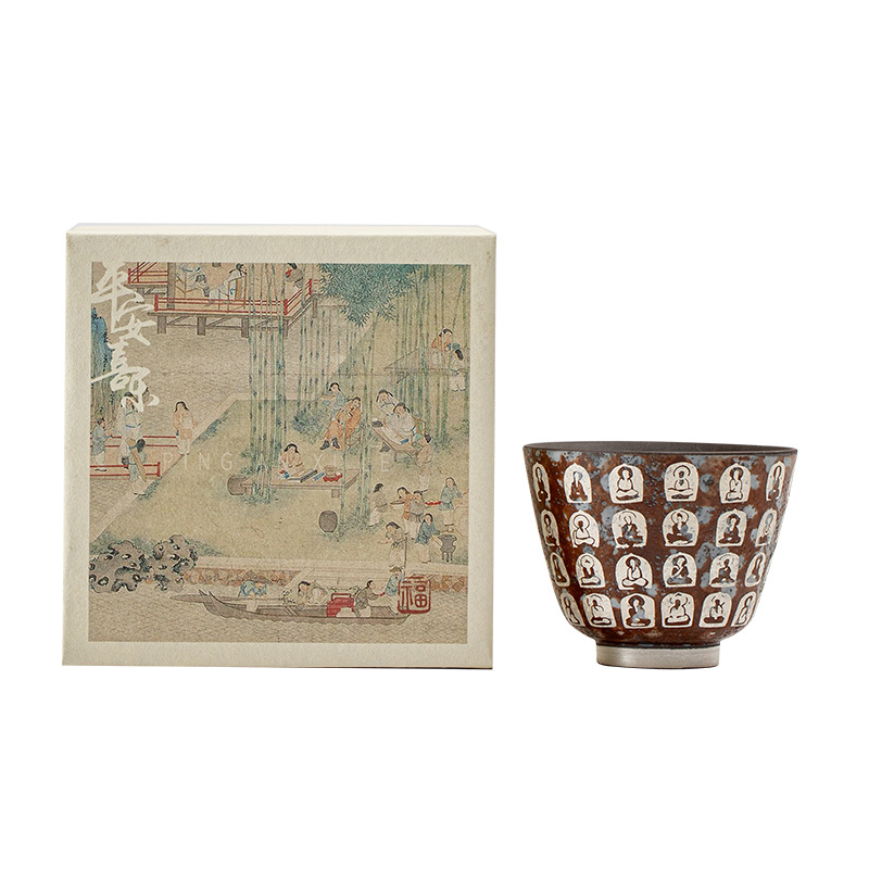 Cốc trà gốm sứ cổ điển Cốc trầm hương mạ bạc Đôn Hoàng Vạn Phật Cốc chủ nhân Cốc trà đơn Cốc trà nhỏ cổ điển