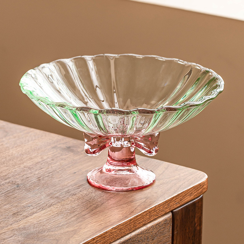Cổ cao thắt nút đĩa trái cây lớn, bàn cà phê phòng khách, đĩa giải khát đồ ăn nhẹ gia dụng, đĩa bày trí giá trị cao, đĩa đựng trái cây thủy tinh, đĩa cống