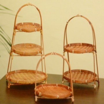 Kho lò nướng bánh tre đan thủ công bày bàn ăn trái cây lưu trữ đám cưới giỏ xách một lớp khay đa năng
