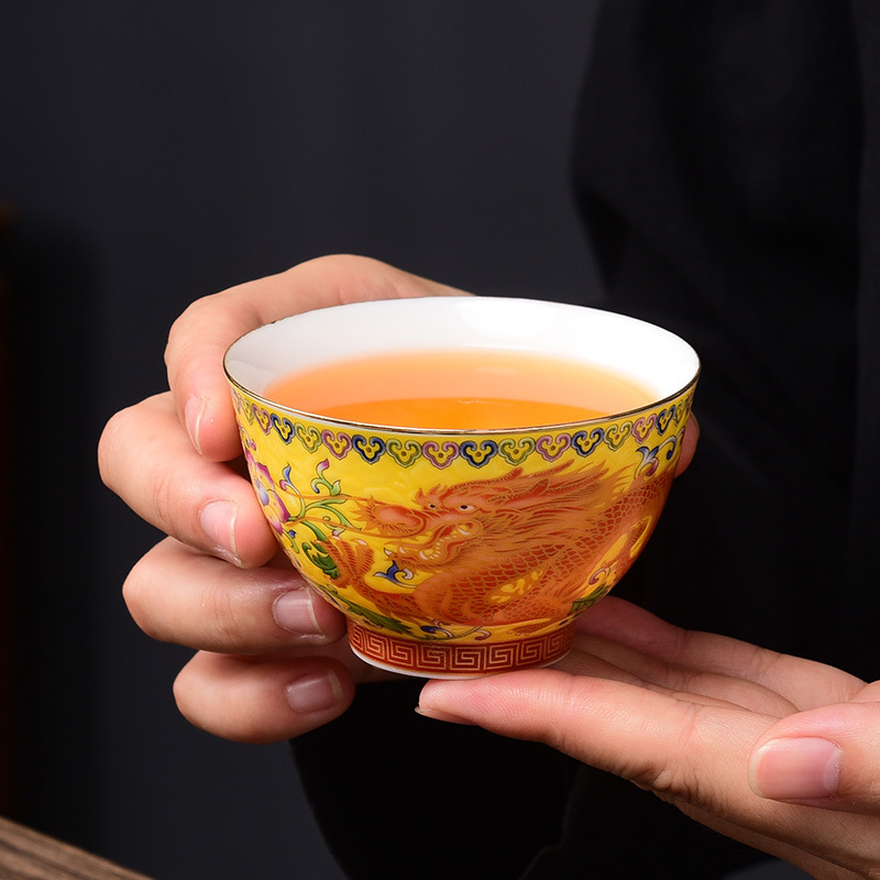 Cốc trà cốc chủ nhân gốm sứ cốc đơn men màu lớn rồng phượng cốc thiền chén pha trà bát trà bán buôn