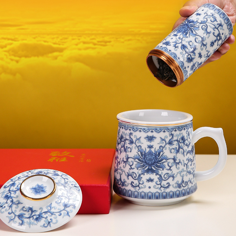 Cốc nước văn phòng tráng men ba mảnh Cốc pha trà gia dụng cá nhân có nắp lọc gốm bên trong cốc tách trà