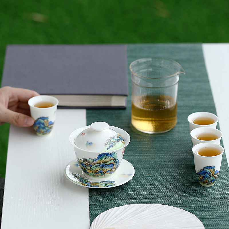 Bộ sáu món đồ pha trà bằng gốm sứ bộ trà văn phòng gia dụng bộ quà tặng doanh nghiệp