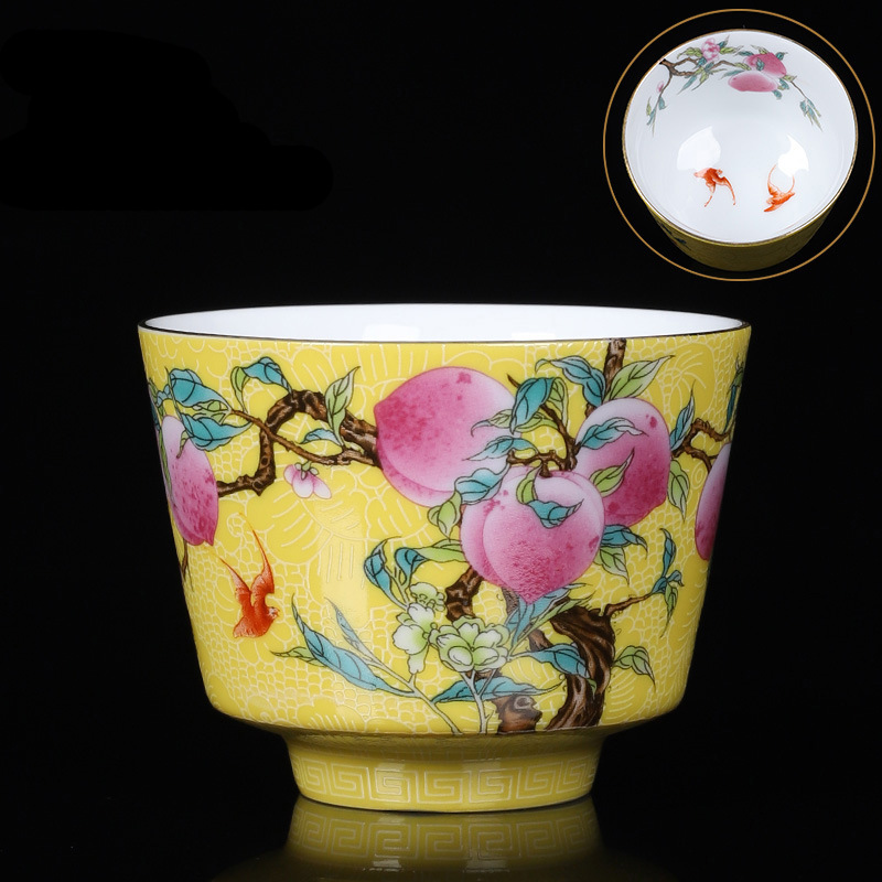 Cốc trà gốm sứ Jingdezhen cốc chủ nhân men chín đào cốc đơn bát trà nhỏ bộ cốc trà hộp quà bán buôn