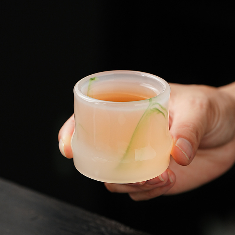 Bộ ấm trà thủy tinh ngọc trắng cốc pha trà Kung Fu cao cấp sang trọng nhẹ gia dụng có nắp bát đựng quà văn phòng đóng hộp bán buôn