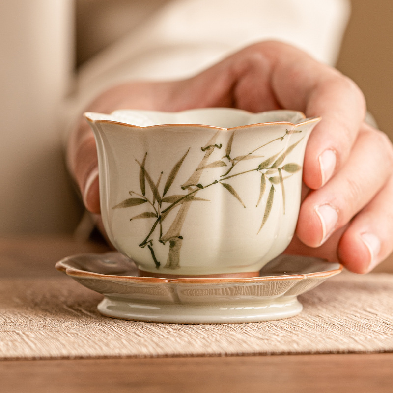 Cốc trà măng tây vẽ tay cốc chủ nhân gốm sứ chuyên dụng cá nhân cốc trà kiểu Trung Quốc cách nhiệt chống bỏng