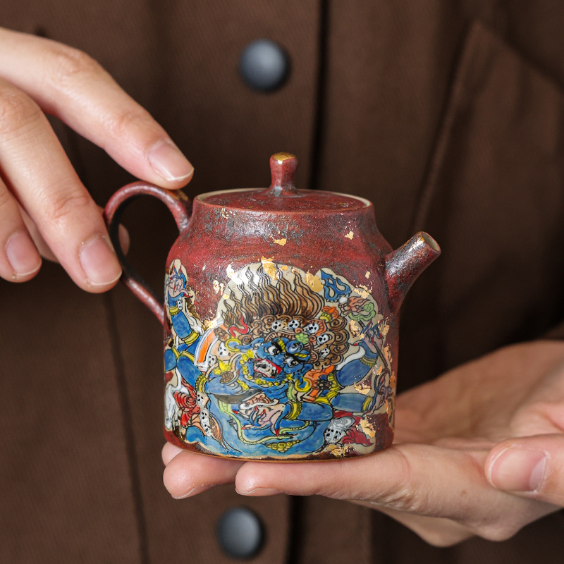 Bộ ấm trà gốm sứ kiểu Trung Hoa đơn, kèm thuốc lá thảo dược, bộ ấm trà Kung Fu làm quà tặng cho người lớn tuổi và khách hàng, kèm hộp quà tặng.