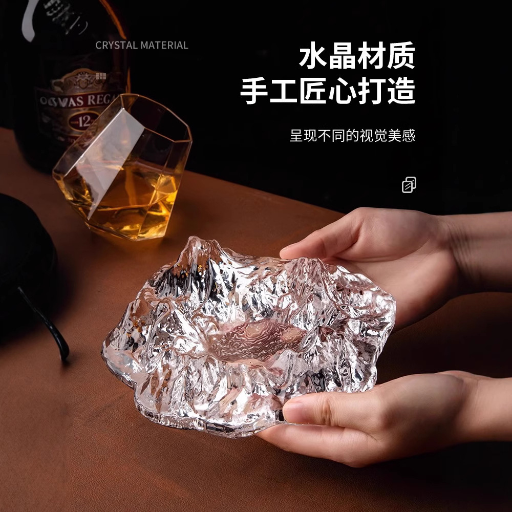 Gạt tàn cao cấp kiểu Nhật sang trọng nhẹ nhàng, thủy tinh pha lê gia dụng, núi Phú Sĩ, núi băng tuyết, xì gà văn phòng