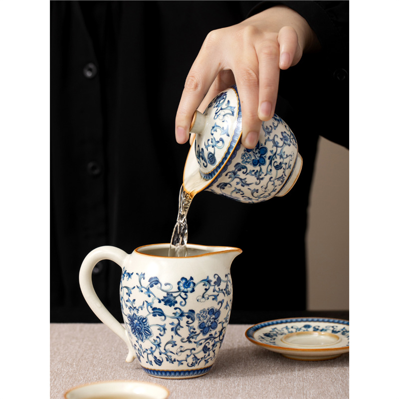 Bát có nắp thoáng trong lò sen xanh trắng, cốc trà Kung Fu mở gia dụng cao cấp có nắp, bát pha trà tam tài