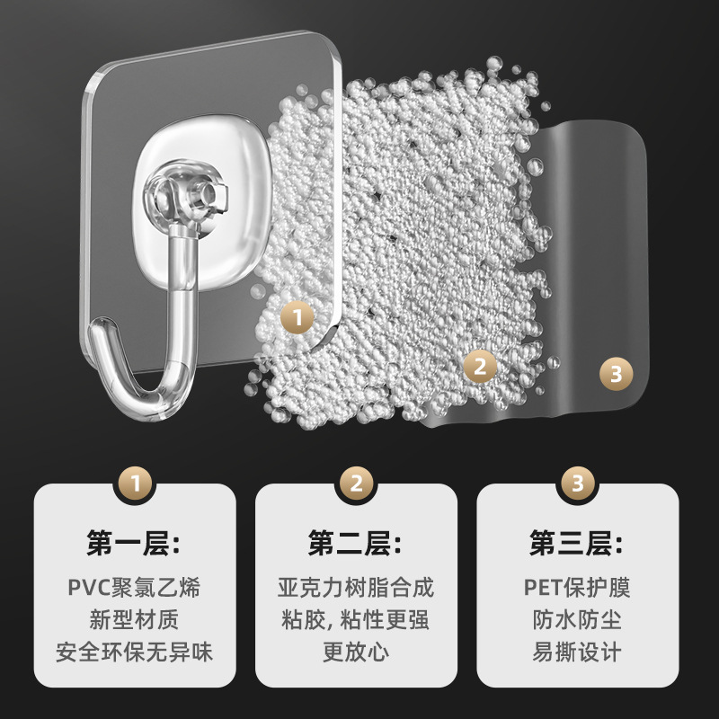 Móc dán tường dính mạnh mẽ, móc treo tường chịu lực trong suốt liền mạch, móc dán, móc không đục lỗ, móc dính dày