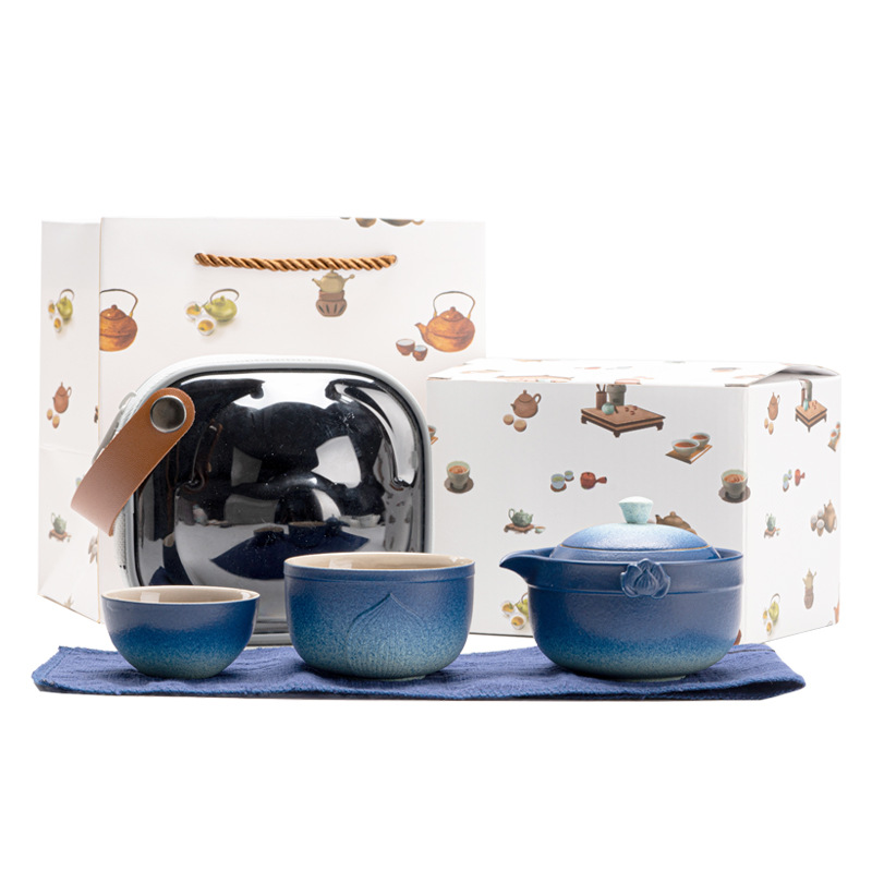 Chpu Outdoor Kuaike Cup Một ấm hai cốc Bộ trà du lịch gốm thô Túi xách tay đựng quà lưu niệm cao cấp