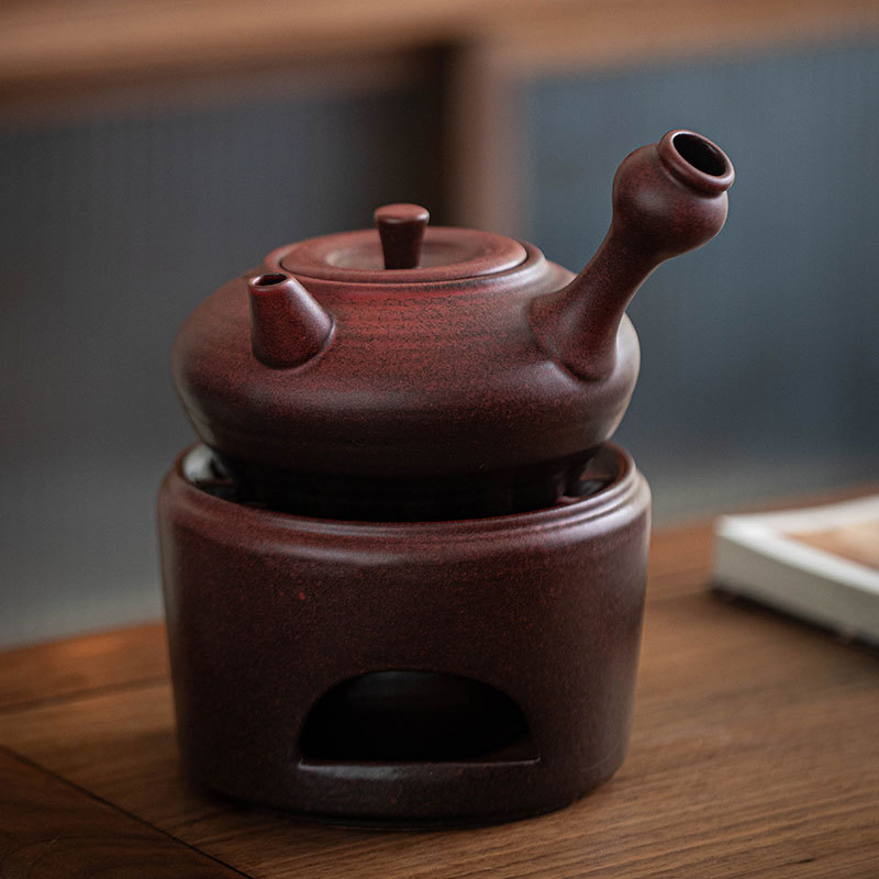Ấm trà tay cầm bên có ren ấm pha trà ấm gốm cổ điển dụng cụ pha trà Kung Fu bếp nấu trà gia dụng ấm đơn thủ công