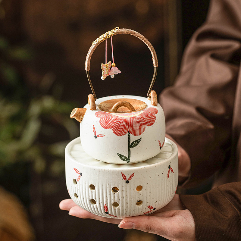 Quạt chạm khắc hoa hướng dương ấm trà ấm trà bếp trà gốm sứ ấm trà gia dụng ấm trà đế sưởi ấm bếp nến