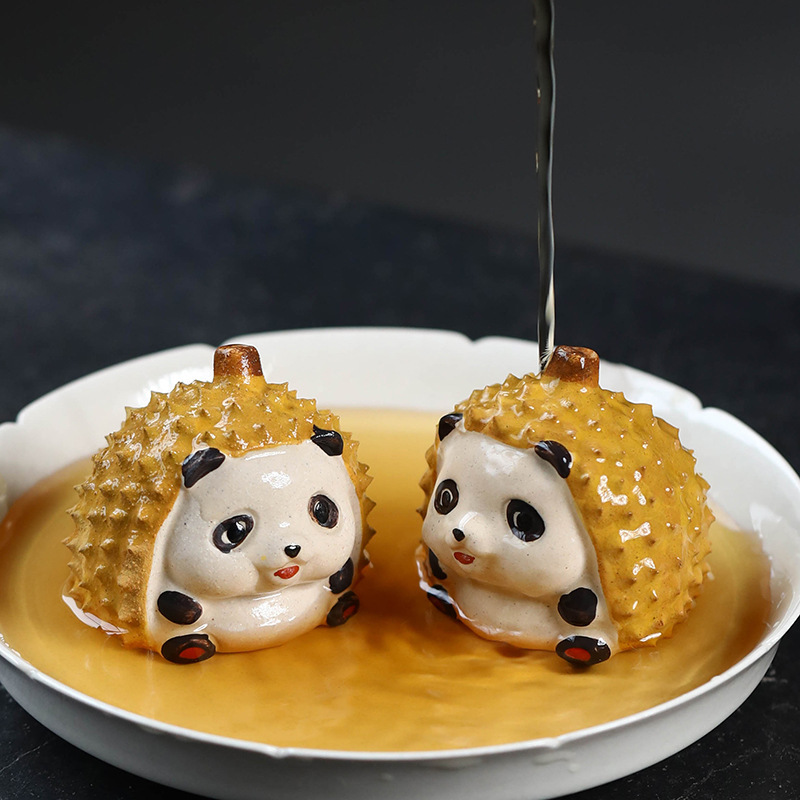 Đồ trang trí gấu trúc sầu riêng vật nuôi trà cát tím, Trà trái cây làm bằng tay, bàn trà đạo dễ thương, Bộ trà, Bán Buôn gốm sứ