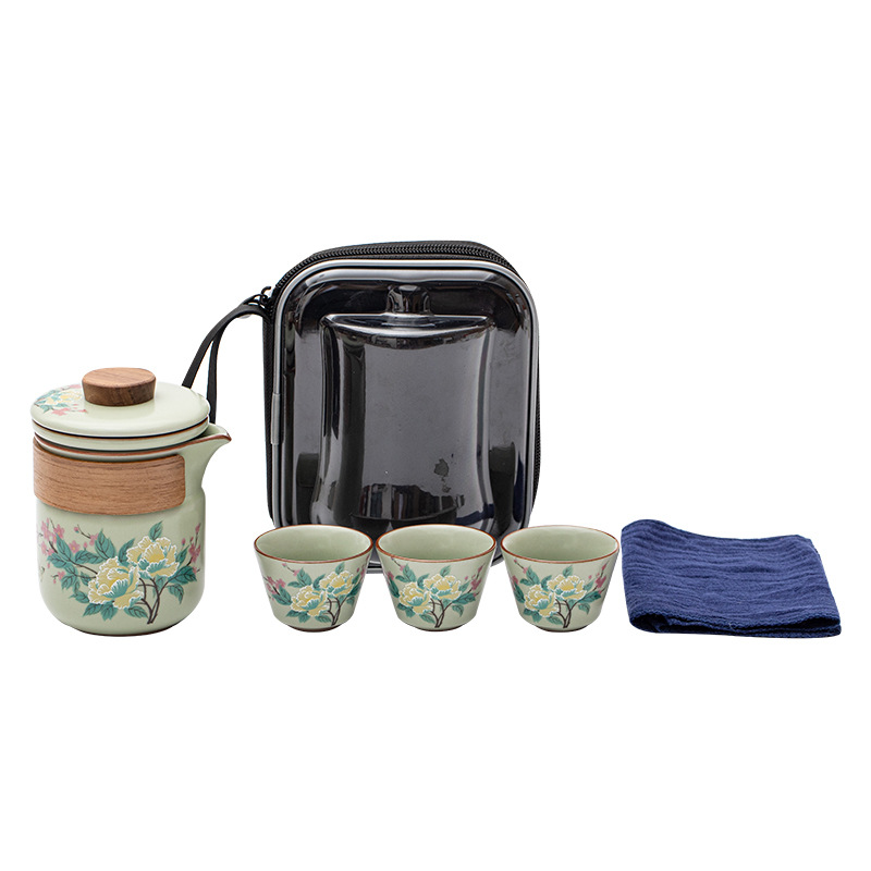Đậu xanh Ruyao Furong Kuaike Cup Bộ trà cắm trại ngoài trời có thể nâng một ấm ba cốc Kuaike di động