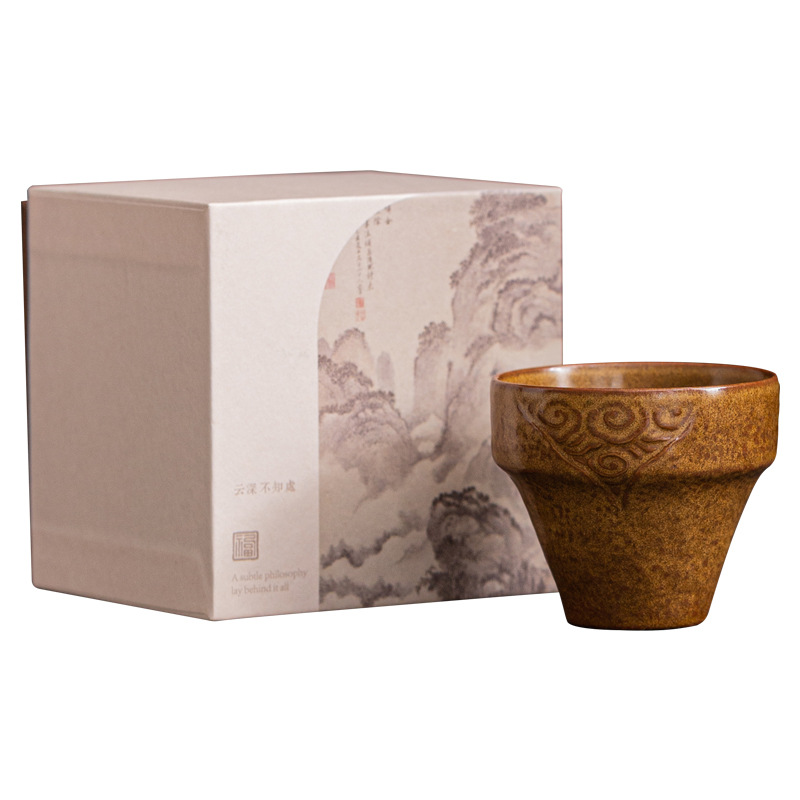 Cốc trà bùn đá cũ, cốc móng ngựa, cốc có ren, cốc đám mây tốt lành, cốc nhỏ uống trà gia dụng cổ điển, cốc đơn, hộp quà trà