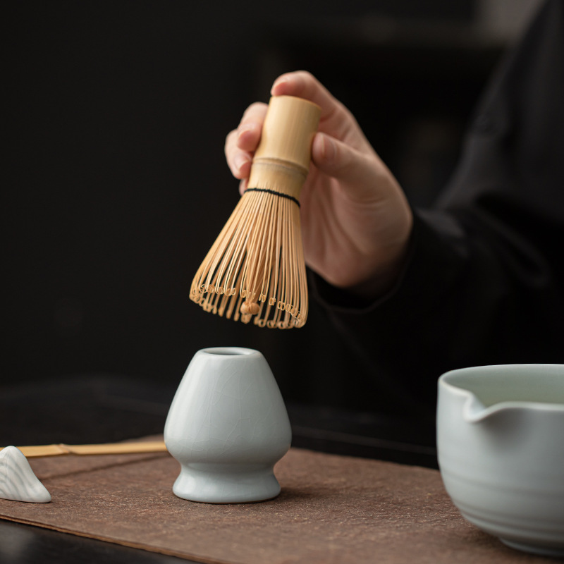 Nửa ốc Ru Lò Matcha Bát trà Bộ trà Bộ phụ kiện trà gốm sứ Mở lát có thể nâng một số bát trà Bộ khuấy đứng