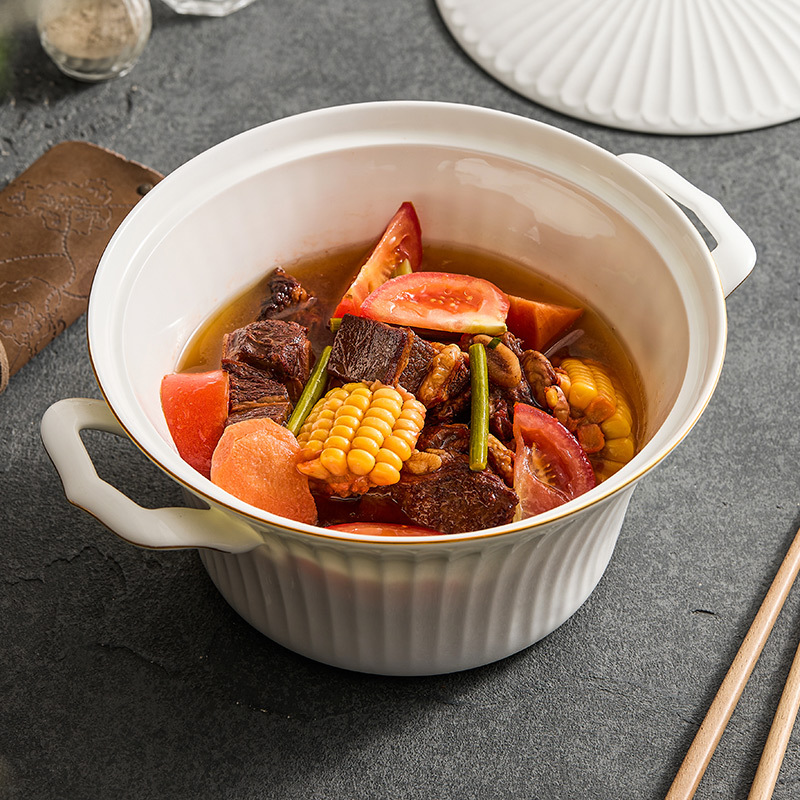 Bát canh hai tai sứ xương vàng bát canh cá bắp cải muối bát lớn nồi canh sáng tạo bộ đồ ăn khách sạn tay cầm đôi bát canh bát lớn