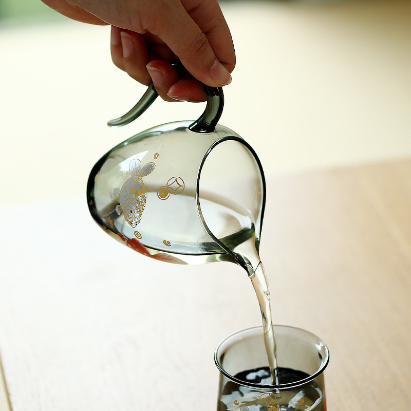 Cốc chia trà thủy tinh chịu nhiệt trong suốt cao dành cho phụ kiện trà đạo Gongdao.