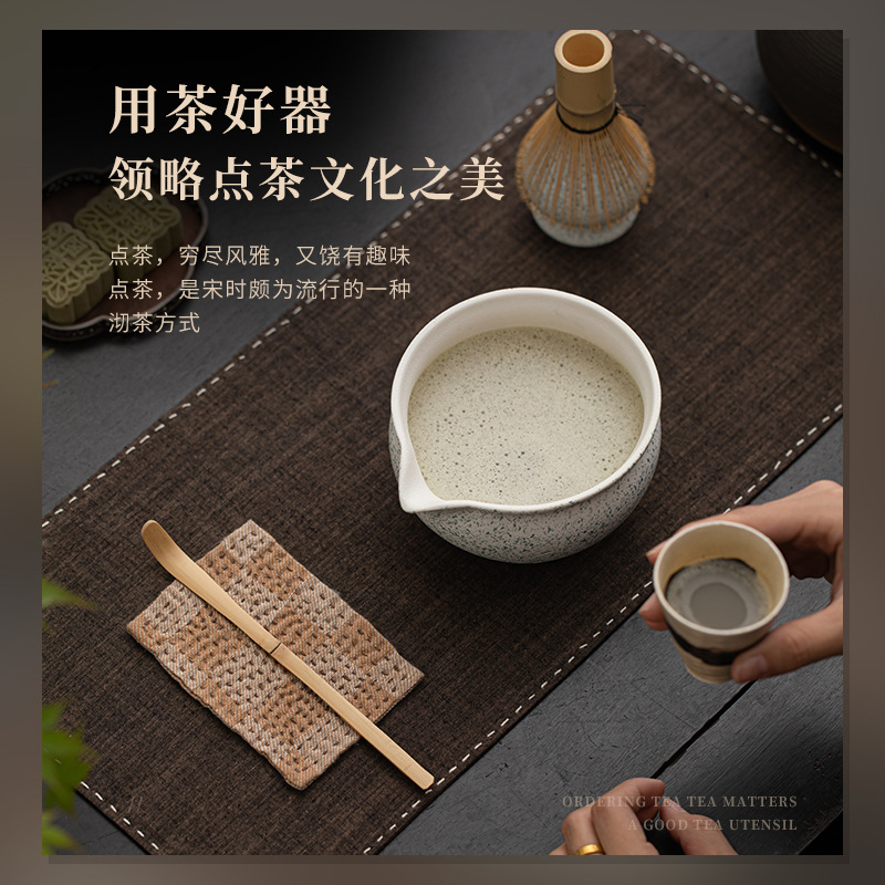 Bộ bốn món matcha gốm sứ, bộ dụng cụ pha trà, bát trà matcha, thìa trà đứng, bọt và khuấy