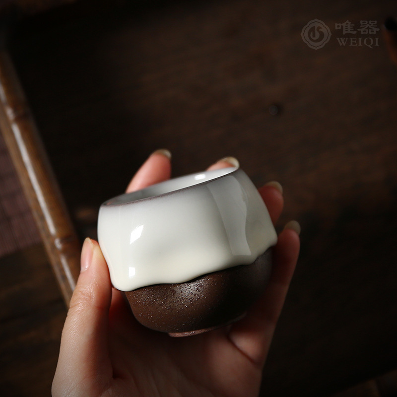 Chén trà Kung Fu men ngọc Wu Jun làm bằng tay Ge Lò nung sắt bằng tay cốc trà gốm sứ cốc Pu'er cốc chủ nhân