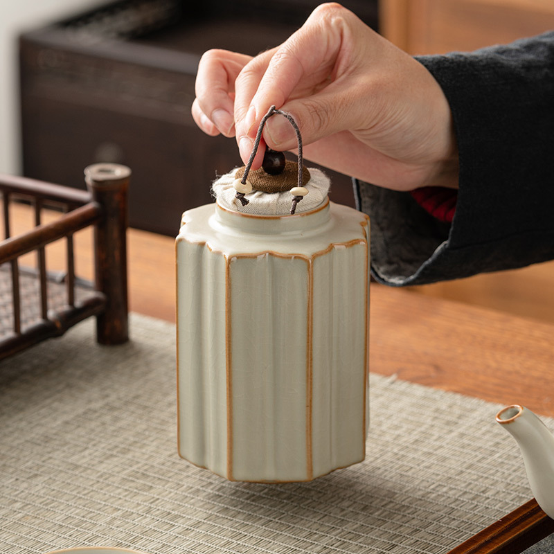 Hộp đựng trà gốm sứ Ruyao, hộp kín, hộp đựng trà chống ẩm cỡ lớn, Hộp đựng trà Pu'er, hộp đựng trà