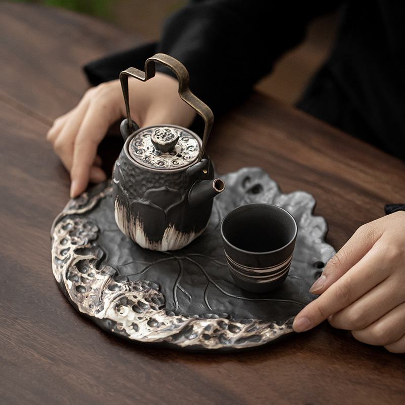 Khay lá sen phong cách wabana Khay trà gốm sứ cỡ nhỏ cổ điển Khay trà Khay trà Bộ trà Kungfu khay pha khô