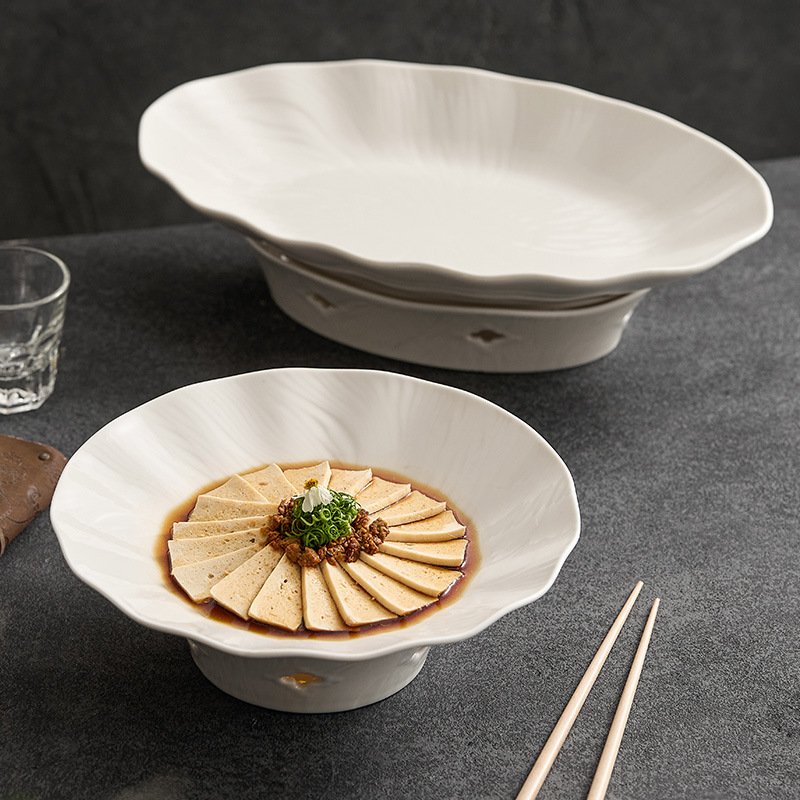 Nồi khô gốm sứ Dehua đĩa ăn gia dụng cảm giác cao cấp khách sạn câu lạc bộ nến bộ đồ ăn bộ bếp lá sen