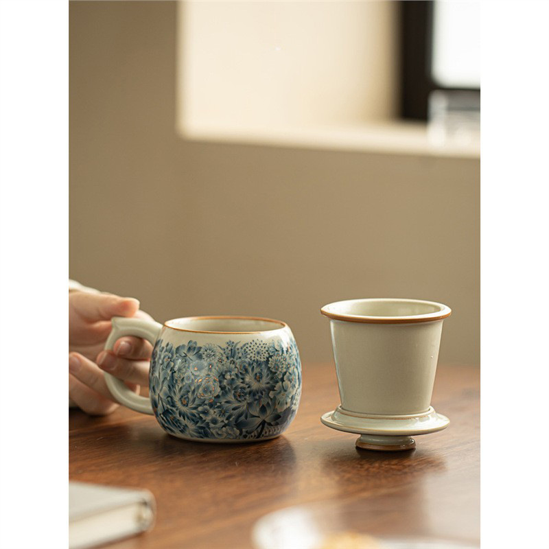 Cốc pha trà lọc gốm sứ Ru Kiln Jinwanhua Cốc pha trà tách trà cốc văn phòng có nắp chuyên dụng cá nhân
