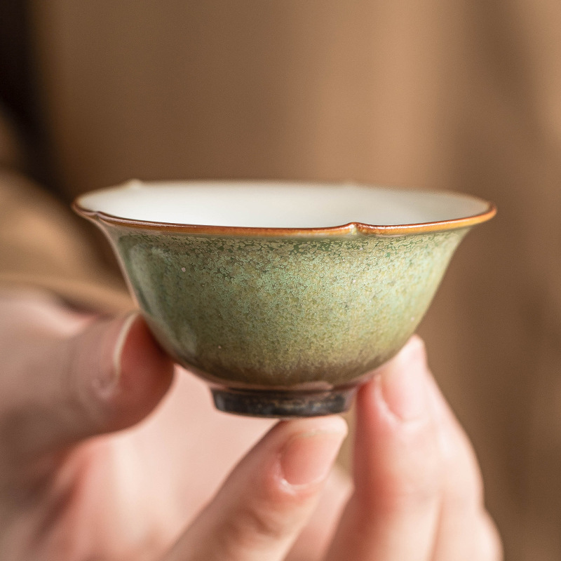 Lò nung thay đổi tách trà nhỏ bầu trời đầy sao màu xanh lá cây cốc hoa ngắn làm bằng tay cốc trà cổ điển bộ trà sáng tạo cốc uống trà cốc trà cốc đơn