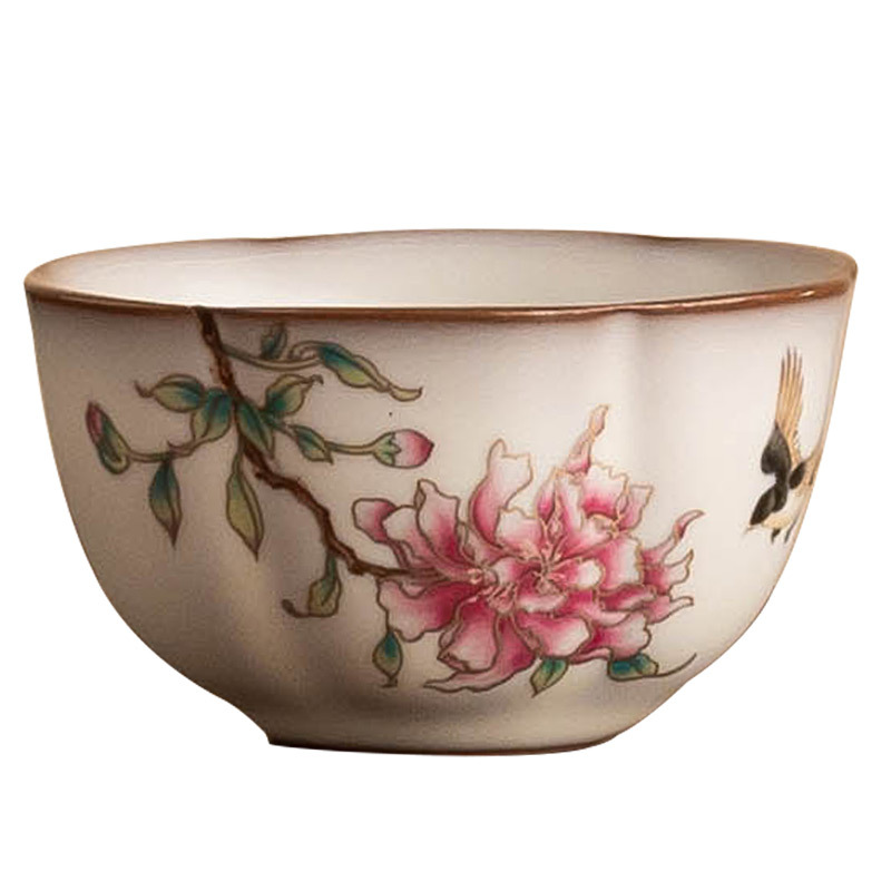 Cốc trà Kung Fu Ruyao, cốc chủ, cốc đơn, cốc trà có thể mở, thạch mỡ lợn, hoa mẫu đơn, cốc miệng hoa nhỏ, cốc trà