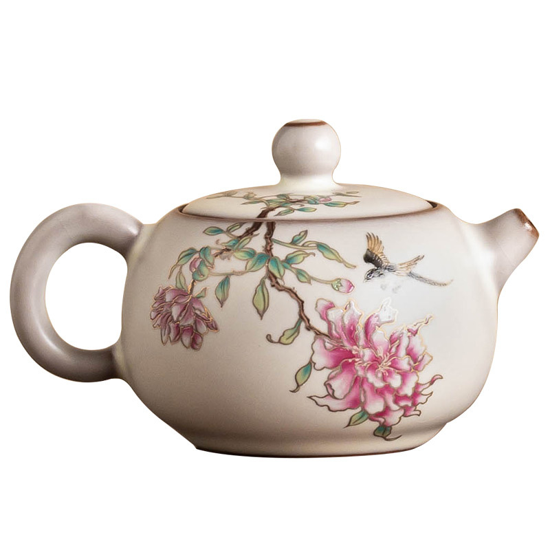 Ấm trà Ru Kiln Ấm trà đơn lọc cổ điển kiểu Trung Quốc gia dụng Bình thạch mỡ lợn Hoa mẫu đơn Xi Shi Bình một hộp quà