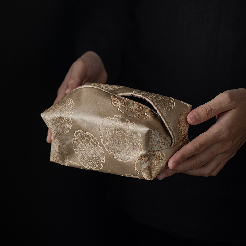 Hộp khăn giấy kiểu trung bình Da'antang Hộp khăn giấy sang trọng Nhẹ Vải nghệ thuật thiền trà để bàn túi khăn giấy gia dụng phòng khách