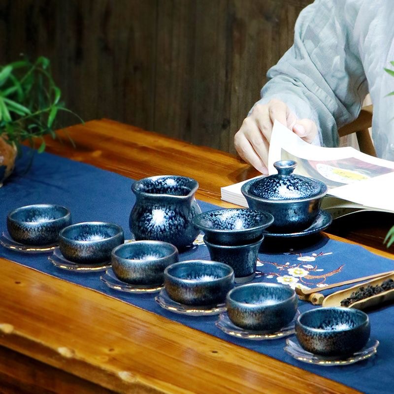 Bộ ấm trà Jianzhan cao cấp trọn bộ dụng cụ pha trà Kung Fu đơn giản cho phòng khách văn phòng gia đình cổ điển thủ công
