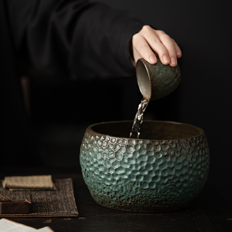 Lò nung kiểu Nhật, rửa trà Qingye, gốm thô kiểu Nhật, gốm sứ làm bằng tay, cốc nước rửa, phụ kiện trà đạo, Thùng xỉ trà