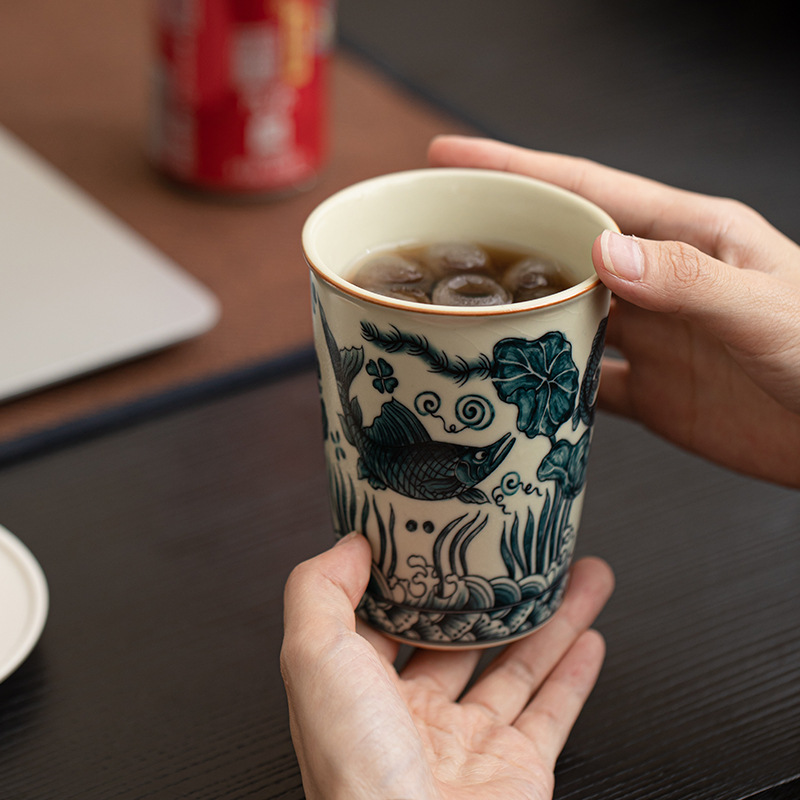 Cốc Coca có hoa văn tảo cá Ru Kiln cốc chuyên dụng cá nhân cốc chủ nhân cốc trà Đơn Gia dụng cốc nước Bộ trà Kungfu Trung Quốc